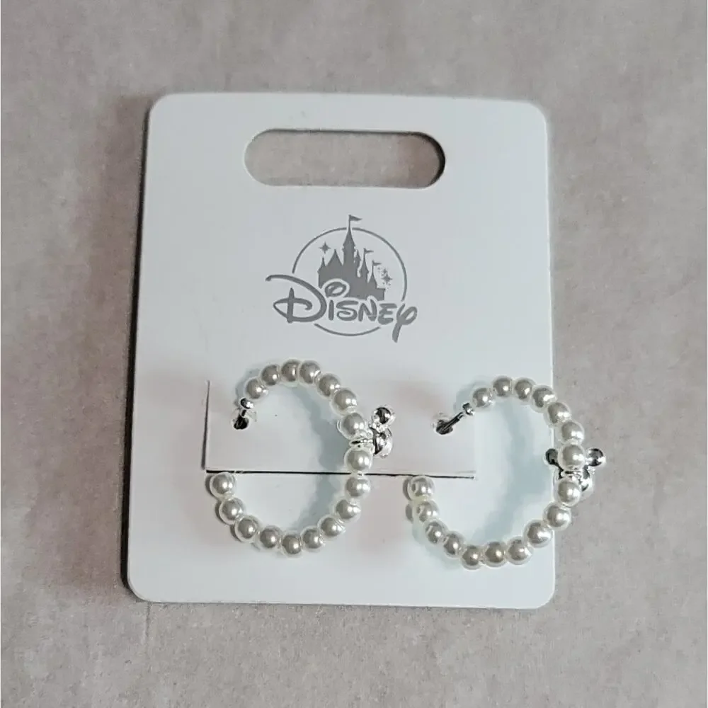 Disney Silver-Tone Mickey Mouse Rhinestone Faux Pearl Hoop Earrings